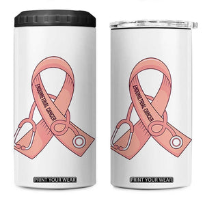 Endometrial Cancer Healthcare Warrior 4 in 1 Can Cooler Tumbler Peach Stethoscope Nurse
