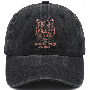Endometrial Cancer Warrior Tiger Washed Cotton Baseball Cap Strength Courage Hope