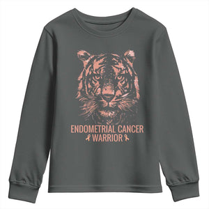 Endometrial Cancer Warrior Tiger Youth Sweatshirt Strength Courage Hope