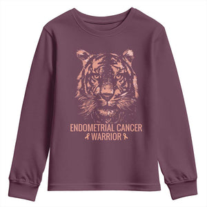 Endometrial Cancer Warrior Tiger Youth Sweatshirt Strength Courage Hope