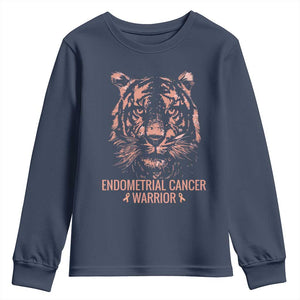 Endometrial Cancer Warrior Tiger Youth Sweatshirt Strength Courage Hope