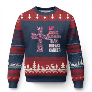 My God Is Stronger Than Breast Cancer Survivor Hope Gift Ugly Christmas Sweater