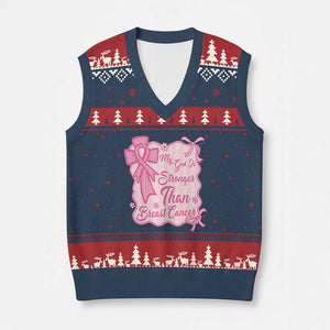 My God Is Stronger Than Breast Cancer V-Neck Knit Sweater Vest Christian Support Gift