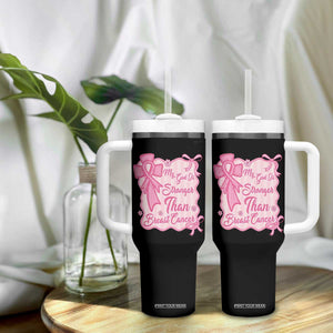 My God Is Stronger Than Breast Cancer Tumbler With Handle Christian Support Gift