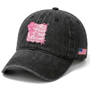 My God Is Stronger Than Breast Cancer Washed Cotton Baseball Cap Christian Support Gift
