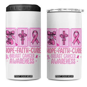 Hope Faith Cure Breast Cancer Awareness 4 in 1 Can Cooler Tumbler Pink Ribbon Survivor Support Gift