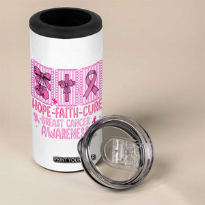 Hope Faith Cure Breast Cancer Awareness 4 in 1 Can Cooler Tumbler Pink Ribbon Survivor Support Gift