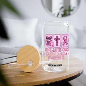 Hope Faith Cure Breast Cancer Awareness Glass Can Pink Ribbon Survivor Support Gift