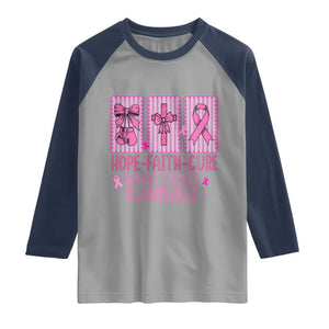 Hope Faith Cure Breast Cancer Awareness Raglan Shirt Pink Ribbon Survivor Support Gift
