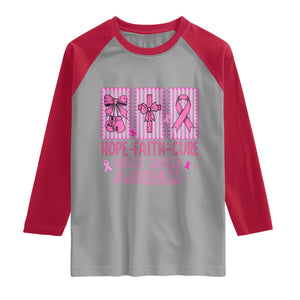 Hope Faith Cure Breast Cancer Awareness Raglan Shirt Pink Ribbon Survivor Support Gift