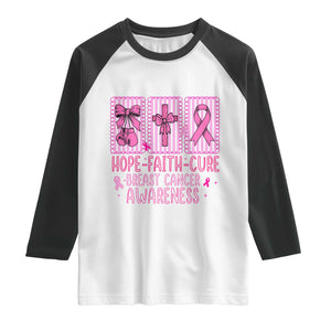 Hope Faith Cure Breast Cancer Awareness Raglan Shirt Pink Ribbon Survivor Support Gift