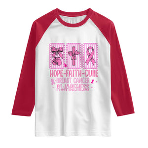 Hope Faith Cure Breast Cancer Awareness Raglan Shirt Pink Ribbon Survivor Support Gift