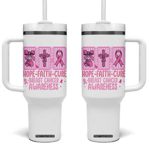 Hope Faith Cure Breast Cancer Awareness Tumbler With Handle Pink Ribbon Survivor Support Gift