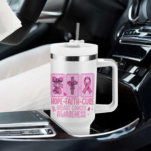 Hope Faith Cure Breast Cancer Awareness Tumbler With Handle Pink Ribbon Survivor Support Gift