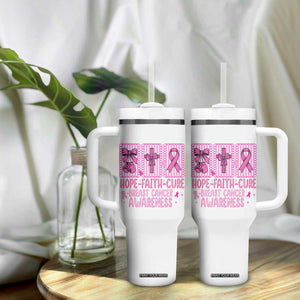 Hope Faith Cure Breast Cancer Awareness Tumbler With Handle Pink Ribbon Survivor Support Gift