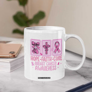 Hope Faith Cure Breast Cancer Awareness Coffee Mug Pink Ribbon Survivor Support Gift
