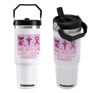 Hope Faith Cure Breast Cancer Awareness Flip Straw Tumbler Pink Ribbon Survivor Support Gift