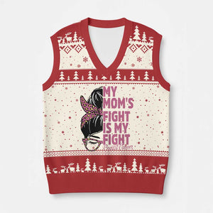 Breast Cancer Support V-Neck Knit Sweater Vest My Moms Fight My Fight
