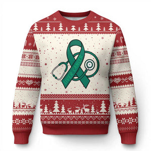 Liver Cancer Strong Nurse Warrior Ugly Christmas Sweater Stethoscope Healthcare Support Gift