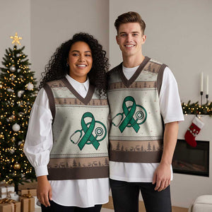 Liver Cancer Strong Nurse Warrior V-Neck Knit Sweater Vest Stethoscope Healthcare Support Gift