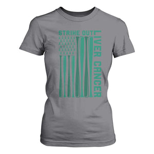 Strike Out Liver Cancer Baseball T Shirt For Women American Flag Support Gift