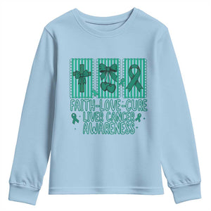 Faith Love And Cure Liver Cancer Awareness Youth Sweatshirt Hope Survivor Support