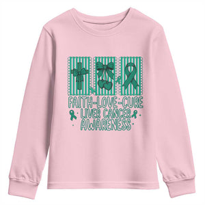 Faith Love And Cure Liver Cancer Awareness Youth Sweatshirt Hope Survivor Support