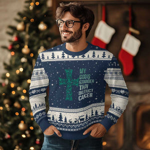 My God Is Stronger Than Bile Duct Cancer Ugly Christmas Sweater Faith Over Fear Support Gift