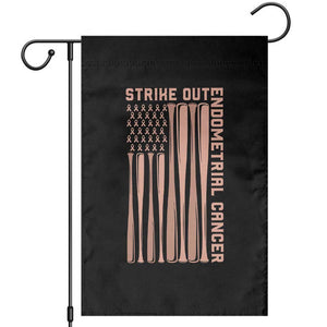 Strike Out Endometrial Cancer Baseball Garden Flag Peach Ribbon American Flag Support Gift