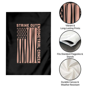 Strike Out Endometrial Cancer Baseball Garden Flag Peach Ribbon American Flag Support Gift