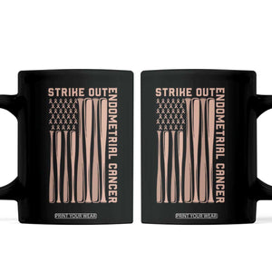 Strike Out Endometrial Cancer Baseball Coffee Mug Peach Ribbon American Flag Support Gift