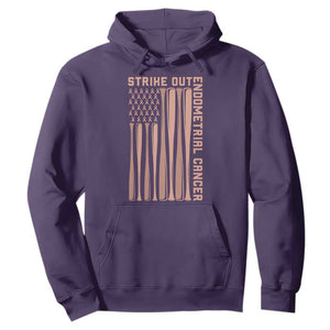 Strike Out Endometrial Cancer Baseball Hoodie Peach Ribbon American Flag Support Gift