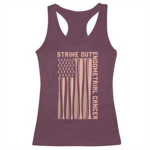 Strike Out Endometrial Cancer Baseball Racerback Tank Top Peach Ribbon American Flag Support Gift