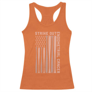 Strike Out Endometrial Cancer Baseball Racerback Tank Top Peach Ribbon American Flag Support Gift