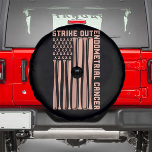 Strike Out Endometrial Cancer Baseball Spare Tire Cover Peach Ribbon American Flag Support Gift