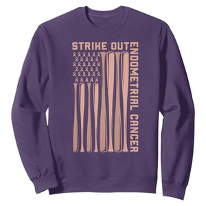 Strike Out Endometrial Cancer Baseball Sweatshirt Peach Ribbon American Flag Support Gift