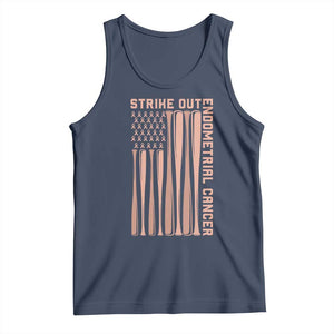 Strike Out Endometrial Cancer Baseball Tank Top Peach Ribbon American Flag Support Gift