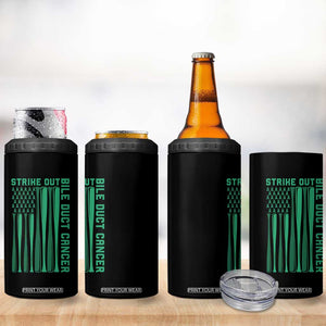 Strike Out Bile Duct Cancer 4 in 1 Can Cooler Tumbler Baseball American Flag Hope Gift