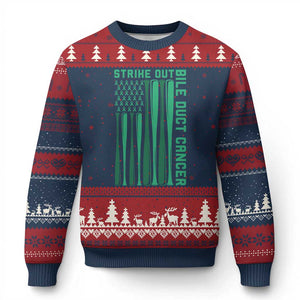 Strike Out Bile Duct Cancer Ugly Christmas Sweater Baseball American Flag Hope Gift