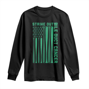 Strike Out Bile Duct Cancer Long Sleeve Shirt Baseball American Flag Hope Gift