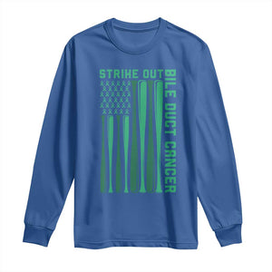 Strike Out Bile Duct Cancer Long Sleeve Shirt Baseball American Flag Hope Gift