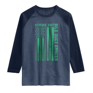 Strike Out Bile Duct Cancer Raglan Shirt Baseball American Flag Hope Gift