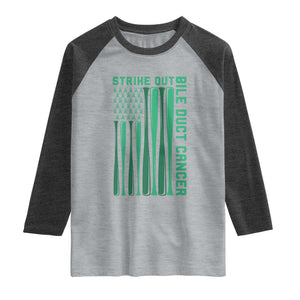 Strike Out Bile Duct Cancer Raglan Shirt Baseball American Flag Hope Gift