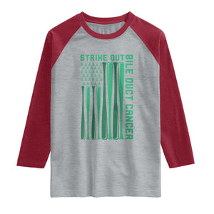 Strike Out Bile Duct Cancer Raglan Shirt Baseball American Flag Hope Gift