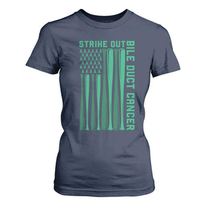 Strike Out Bile Duct Cancer T Shirt For Women Baseball American Flag Hope Gift