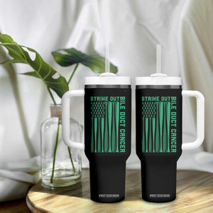 Strike Out Bile Duct Cancer Tumbler With Handle Baseball American Flag Hope Gift