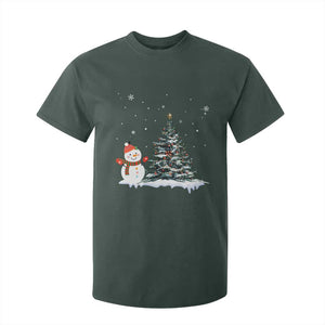 Christmas Snowman T Shirt For Kid Funny Snowmen With Christmas Tree TS12 Dark Forest Green Print Your Wear