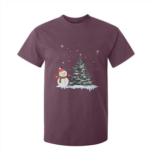 Christmas Snowman T Shirt For Kid Funny Snowmen With Christmas Tree TS12 Maroon Print Your Wear