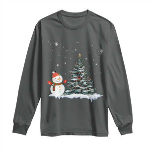 Christmas Snowman Long Sleeve Shirt Funny Snowmen With Christmas Tree TS12 Dark Heather Print Your Wear