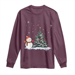 Christmas Snowman Long Sleeve Shirt Funny Snowmen With Christmas Tree TS12 Maroon Print Your Wear
